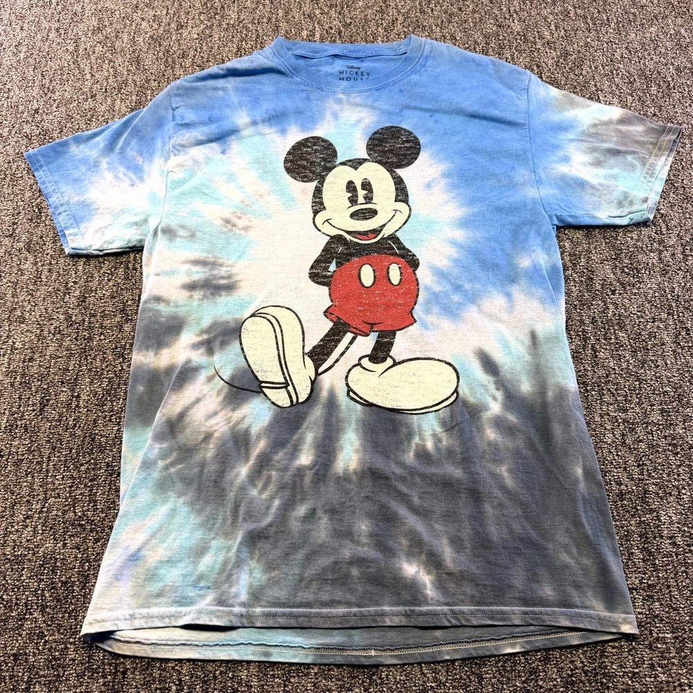 Disney Mickey Mouse T Shirt Mens Small Blue Tie Dye Short Sleeve Crew Neck Tee